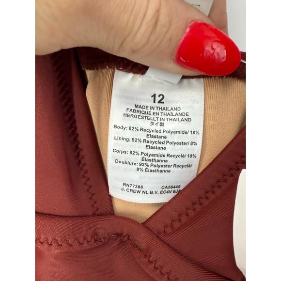 J.Crew Swimsuit Women 12 Sienna Red Ruched V-neck One Piece Beach Vacation - Picture 8 of 11